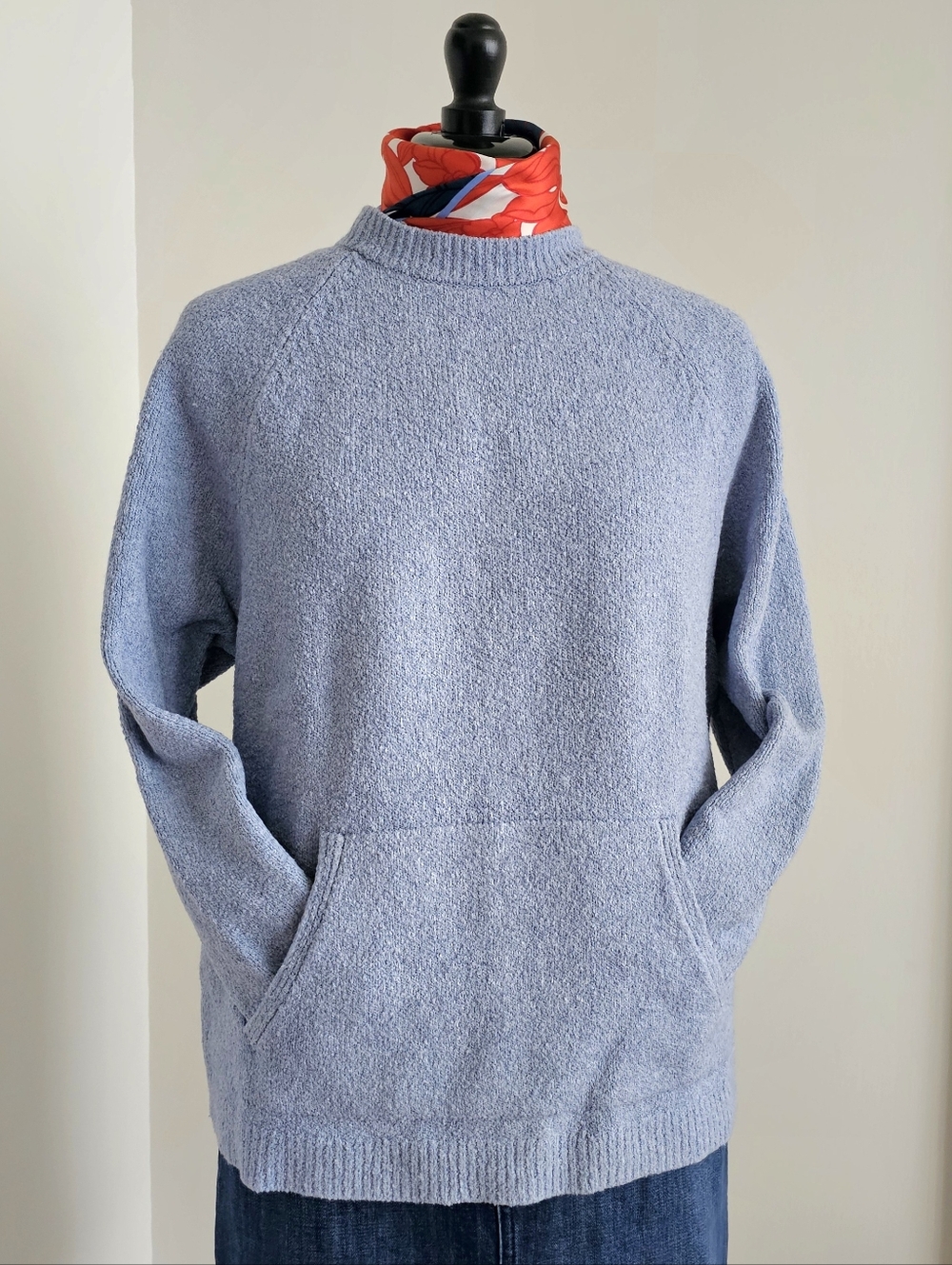 J.Jill Pure Jill Blue Bouclé Knit Sweater Cozy Textured Sweatshirt Pocket PM - Picture 12 of 15